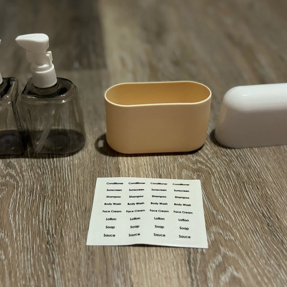 Beige dispenser Set with White Pumps